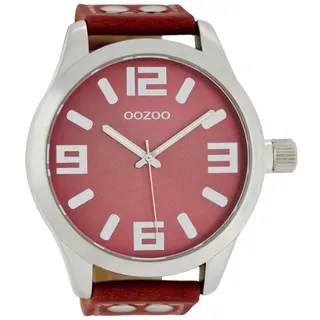 Oozoo Analoge Herrenuhr Quarz mit Lederband C1009, rot, Band