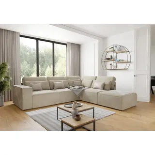 s-style möbel Norbert - Modulare Ecksofa in Samt-Stoff mit Rücken und Lendenkissen 305 cm X 90 cm X 281 cm