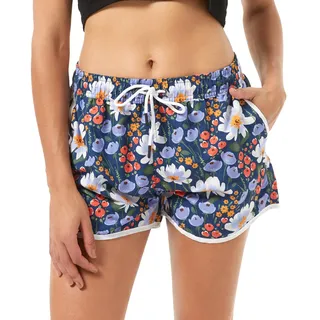 riemot Badeshorts Damen Schnelltrocknend, Strandshorts mit Elastischem Bund & Kordelzug, Schwimmshorts mit Netzfutter und Taschen, Sport- & Beach Shorts für Sommer,Blumenmuster,XL