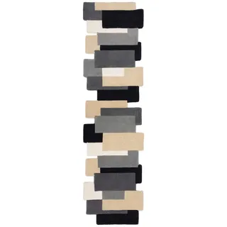 Wollteppich , Schwarz , Textil , Struktur , rechteckig , 60x230 cm , Reach, AZO-frei, Handmade in India , für Fußbodenheizung geeignet, pflegeleicht , Teppiche und Böden, Teppiche, Schafwollteppiche