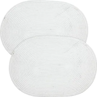Erwin Müller Tischset Silves 2er-Pack weiß Größe oval: 33x48 cm - in Flechtstruktur, Schutz vor Kratzern und Flecken, feucht abwischbar, besonders pflegeleicht und strapazierfähig