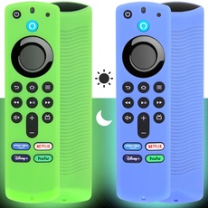 Pinowu Firestick-Fernbedienungshülle (leuchtet im Dunkeln) kompatibel mit Fire TV Stick Alexa Sprach-Fernbedienung (3. Generation), Silikonhülle mit Handgelenkschlaufe (Grün und Blau)
