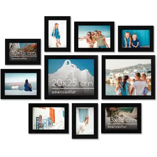 Americanflat 10-teiliges Collage-Bilderrahmen Set Schwarz für Wand & Tisch - Zwei 20x25, Vier 13x18 & Vier 10x15 Rahmen - Rahmenset mit Bruchsicherem Glas, Aufhängevorrichtungen & Aufstellern