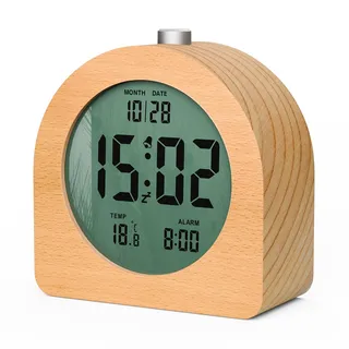 HOMVILLA Wecker, Wecker Digital Batteriebetrieben Hölzernes mit LCD-Temperatur-Datumsanzeige und Schlummerfunktion(3 AAA-Batterien im Lieferumfang enthalten)