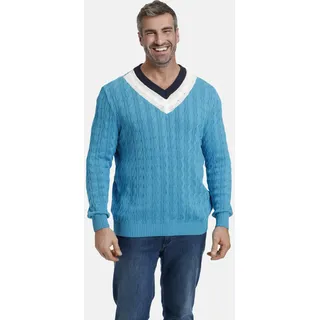 Strickpullover CHARLES COLBY "Pullover EARL HAILY", Herren, Gr. 4XL, blau (petrol), Obermaterial: 50% Baumwolle CO. 50% Polyacryl PAN., unifarben, normal, V-Ausschnitt, Pullover Strickpullover, im stylischen Zopfmuster