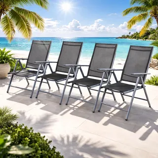 4 Stück Garten Klappstuhl Aluminium - Textilen Silbergrau/Anthrazit - Grau, Silber
