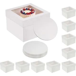 Relaxdays Tortenbox 10er Set, Fenster & Cakeboards, HBT: 20x30x30 cm, weiß | Tortenschachtel, Hochzeit & Catering, Karton
