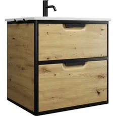 Burgbad Vry Keramik-Waschtisch mit Waschtischunterschrank, 630x600x496mm, SGUX063, Farbe: Eiche Dekor Urban