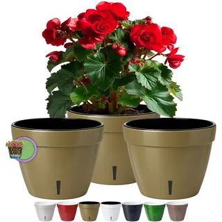 Santino ASTI 3er Set 34CM Selbstwässernder Blumentopf mit Wasserstandsanzeiger für Anlagen, Blumen, Kräuter (Ø 34 cm, H 28 cm, 18L - Gold/Schwarz)