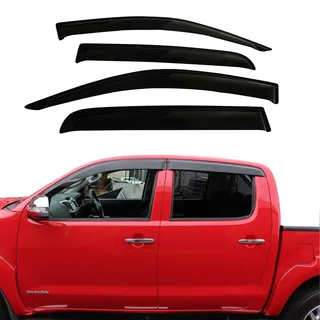JHCHAN Windabweiser für Toyota Hilux 2005-2015 Double Cab | Stick-on Regenabweiser Fensterdeflektor | Autofenster Sonnen-&Regenschutz | Aerodynamisch & Geräuschreduzierung | Dark Smoke Acryl 4 Set