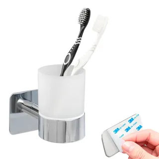 bremermann Becherhalter Lucente Tape, Edelstahl , Chromfarben , Metall , 9x11x11 cm , Badaccessoires, Zahnputzbecher