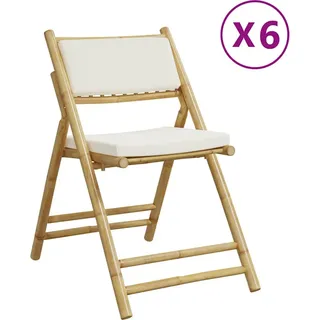 vidaXL Bistrostühle 6 Stk. Klappbar mit Cremeweißen Kissen Bambus - Braun