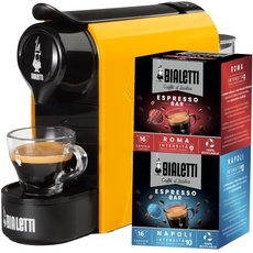 Bialetti Gioia, Espressomaschine für Kapseln aus Aluminium, inklusive 32 Kapseln, superkompakt, 500 ml, Ocker