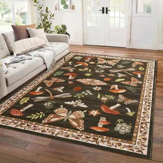 CAROMIO Schmetterlings Teppich Wohnzimmer 160x230 cm Kurzflor Dunkelbraun