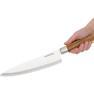 Klarstein Küchenmesser Set mit Messerblock Selbstschärfend, Messerset mit Akazienholz-Messerblock, 5 Scharfe Messer, Kratzfeste Edelstahl-Messer mit Messerblock, Küchenmesser im Japanischen Stil - Braun