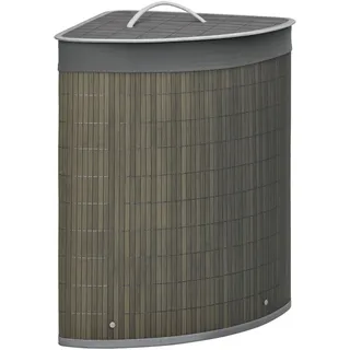 Homcom Bambus Wäschekorb mit Deckel 55L Wäschesammler mit Griffen, herausnehmbarer Wäschesack, Eck Wäschetonne Laundry Baskets für Waschküche Badezimmer Schlafzimmer Grau
