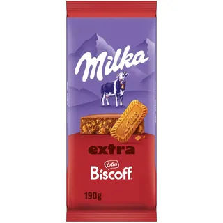 MILKA Schokolade Extra Biscoff – Alpenmilch-Schokolade mit knusprigen Lotus Biscoff-Keksstückchen – 190g