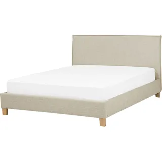 BELIANI Polsterbett Beige 160 x 200 cm Mit Lattenrost Hohem Kopfteil Holzfüße Modern Skandinavischer Stil - Beige, Braun