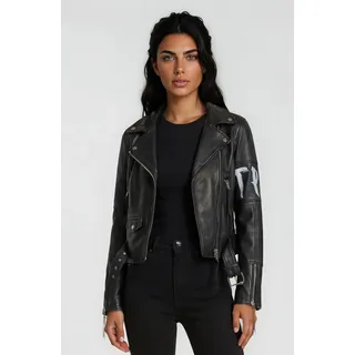 Lederjacke TRUEPRODIGY "Laila mit auffälligem Print und Gürtel", Damen, Gr. S, schwarz, Obermaterial: 100% Schafsleder sheepskin., slim fit, Jacken Lederjacke