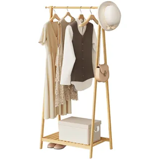 WOLTU Kleiderständer Bambus, platzsparend, mit Ablage und Hängestange | freistehender Garderobenständer, 82 x 155 x 42 cm, für Flur Schlafzimmer Büro