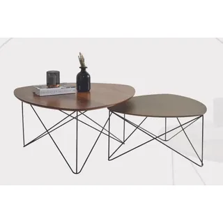 Moderner Holz Dreieckiger Couchtusch Set Luxus 2x Beistelltische 2tlg - Braun