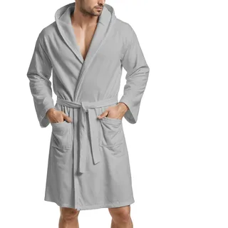 PETTI Artigiani Italiani Mikrofaser-Bademantel Herren Damen mit Kapuze, Taschen, Gürtel, Unisex schnelltrocknend für Fitness, Schwimmbad, Strand, Spa, Grau, 5XL