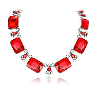 EVER FAITH Rot Strass Kristall Statement Halskette Kostüm Party Lätzchen Geometrisch Rechteckig Chunky Choker für Damen Mädchen