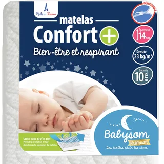 Babysom - Babymatratze Komfort + | Kindermatratze 60x120cm - Atmungsaktiv - Bezug abziehbar - Luftdurchlässiger Kaltschaum - Geprüft - Höhe 14cm