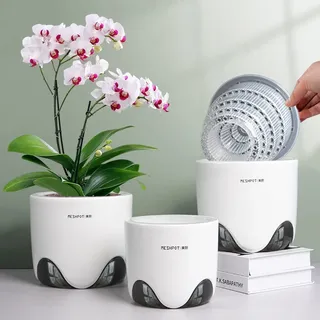 Meshpot 12 cm Orchideentöpfe mit Löchern,1er-Set,Doppelschicht Kunststoff Imitieren Keramische Orchidee Pflanzer,Transparent Orchidee Topf Match Dekorative Orchidee Container