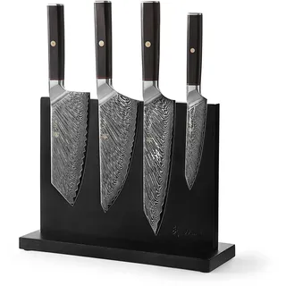 Wakoli Culinary Asia Küchenmesser Set 5 teilig mit magnetischem Messerblock aus Akazienholz, 14 bis 21 cm Klingen, 67 Lagen Damaststahl mit VG10 Kern, Chai Dao, Gyuto, Gemüsemesser, Allzweckmesser