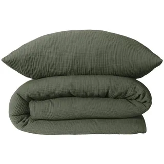 SCHIESSER Molly Uni Dunkelgrün 135 x 200 cm + 80 x 80 cm