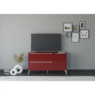 Lowboard "Reno", graphit schwarz matt lack, glas bordeauxrot glanz, B:137cm H:78cm T:42cm, Glas, Holzwerkstoff, SET ONE BY MUSTERRING, Sideboards, Lowboard, Mit Winkelfuß in diversen Farben, 78 cm Höhe & Farbauswahl