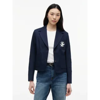 Kurzblazer TOMMY HILFIGER "CHINO DRESSING COTTON BLAZER", Damen, Gr. 34, blau (schwarz night navy), Web, Obermaterial: 100% Baumwolle. Futter: 100% Viskose, unifarben, regular fit normal, V-Ausschnitt, eingesetzt gerader Abschluss, Blazer Kurzblazer, aus reiner Baumwolle, mit Reverskragen