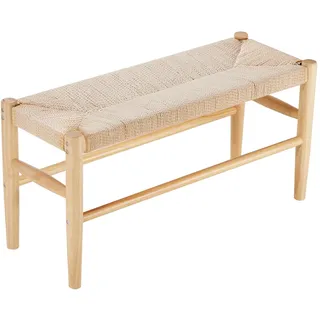 Vevor Rattanbank Eingangsbank Sitzbank Gartenbank 800 x 300 x 402 mm mit Beinen aus Eichenholz, Flurbank Bank Boho-Bank mit handgeflochtenem Rattan, für Wohnzimmer Schlafzimmer Diele Flur Balkon