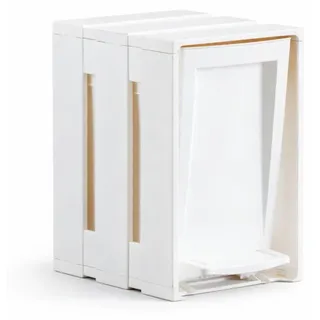 BAMA Abfalleimer TINA, 7 L, 19x23x30 cm, mit Holz-Effekt, Taschenhalter und Kippschutzsystem - Weiß