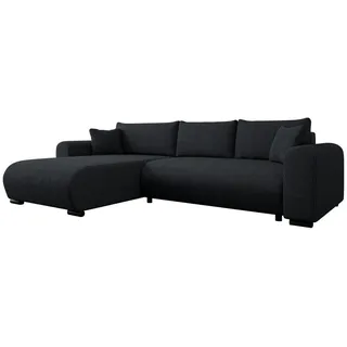 Mirjan24 Ecksofa Merkos Cord, Wohnzimmer L-Form mit Bettkasten und Schlaffunktion, Holzkonstruktion, Seite universal (Farbe: Poso 135) - Schwarz