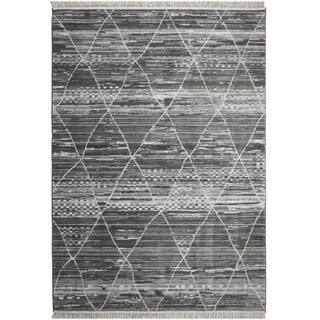 Webteppich , Grau, Weiß, Anthrazit , Textil , Abstraktes , rechteckig , 160x240 cm , Teppiche und Böden, Teppiche, Webteppiche