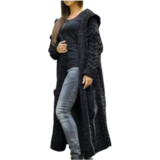 Lange Strickjacke Trachtenjacke Sweatjacke,Damen Strickjacke Lang Grobstrick Cardigan Lose Leichte Elegante Strickmantel Casual Einfarbig Open Front Langarm Pullover mit Taschen Schwarz 5XL