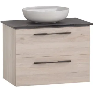 Schildmeyer Waschtisch Maxim 701842, rundes Aufsatzbecken, sandeiche Dekor/Marmor Optik