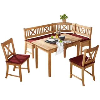 Venda Eckbankgruppe , Rot, Wildeiche , Holz, Textil , Wildeiche , vollmassiv , Uni , eckig , 179x137 cm , Esszimmer, Bänke, Tischgruppen & Eckbankgruppen