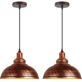 iDEGU 2 Stück Pendelleuchten 29cm Vintage Hängeleuchte E27 Beleuchtung Industrie Lampe aus Metall Retro Kronleuchter Hängelampe für Esszimmer Küche Wohnzimmer Restaurant (Rot Kupfer Rost)
