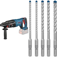 Bosch Professional 18V System Bohrhammer GBH 18V-26 D (ohne Akku, max. Schlagenergie: 2,5 J, SDS Plus, im Koffer) + 5x Expert SDS plus-7X Hammerbohrer Set (für Stahlbeton, Ø 6-10 mm, Zubehör)