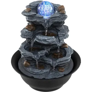 COSTWAY Springbrunnen Garten, Zimmerbrunnen mit Pumpe, Tischbrunnen mit rollender Kugel, Farbiger LED Beleuchtung, Wasserbrunnen Stein Optik, Brunnen Wasserfall, Outdoor Tischdekoration, 21,5 x 26 cm