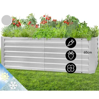 Blumfeldt Hochbeet aus Metall, Wetterfestes Stahlblech-Hochbeet für Balkon & Garten, Rostfreies Hochbeet, Freistehende Hochbeete 180x60x90 cm, 970 L Pflanzkübel Groß für Blumen, Obst, Gemüse - Silber