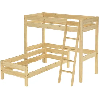 Hochbett für Kinder + Einzelbett 90x200 Kinderbett Stockbett Kiefer massiv V-60.20-09-2-20ZRollrost inkl. - Naturbelassen