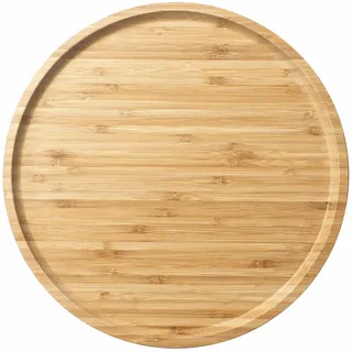 Bambus Servierplatte, Runde Holztablett, Holz-Serviertablett, Obst, Brot, Salatteller, Charcuterie-Servierbrett, 30 cm