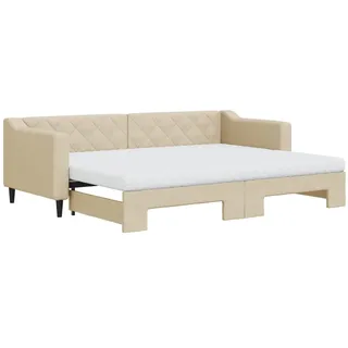 Tagesbett Ausziehbar mit Matratzen Creme 80x200 cm Stoff - Creme