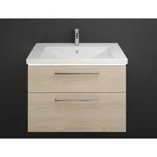 Burgbad Eqio Keramik-Waschtisch inklusive Waschtischunterschrank und LED-Waschtischunterschrankbeleuchtung, Breite 930 mm, SEZA093, Farbe (Front/Korpus): Eiche Dekor Cashmere / Eiche Dekor Cashmere, Stangengriff Chrom P95