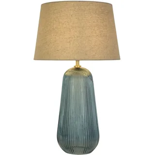 Tischleuchte Nachttisch Schlafzimmer Blau Glas Stoff Schirm E27 37 cm Tischlampe