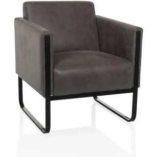 hjh OFFICE Loungesessel 1-Sitzer Aruba Retro, modernes Loungesofa im trendigen Design, gepolsterte Sitzfläche, pflegeleichter Kunstlederbezug, Grau